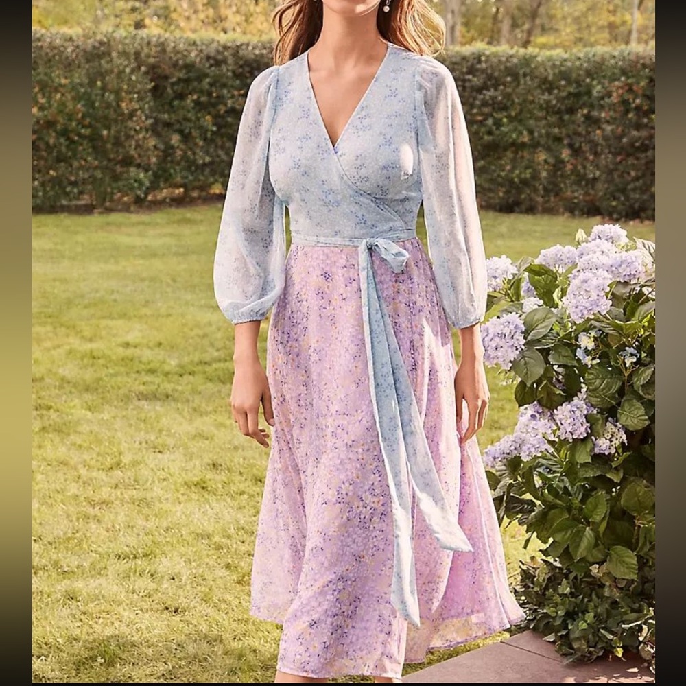 Ann Taylor Floral Wrap Dress in Blue and Pink size 2 petite